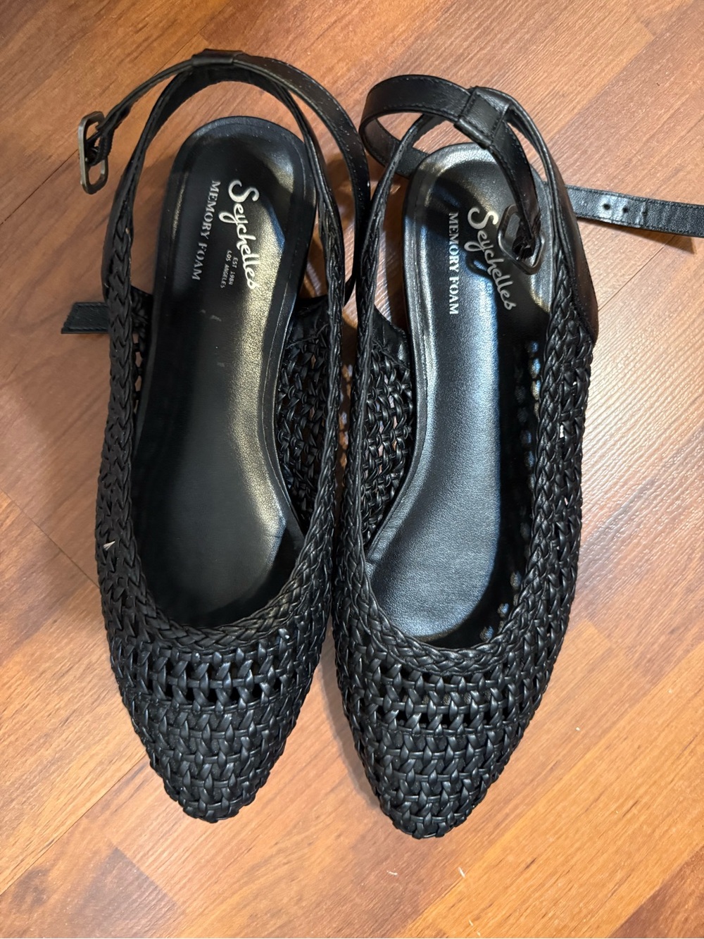 Seychelles Black Woven Pointed-Toe Slingback Flats